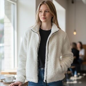 NWT TeezHer Women Small White Teddy Reversible Faux Fur Quilted Full Zip Jacket